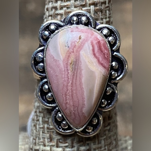 New Rhodochrosite Crystal Stone Silver Overlay Ring Size 6.25 - Picture 6 of 6